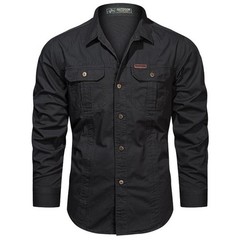 Men’s Long-Sleeve Western Shirts Cotton Button-Up Military Style