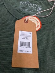 Faherty Men’s Long Sleeve Cloud Waffle Crew Deep Fern Heather Size 2XL Top