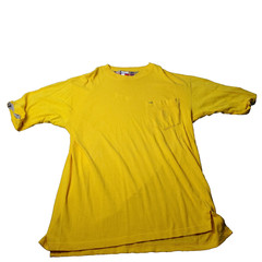 VINTAGE 90s Tommy Hilfiger T Shirt Mens L Large Short Sleeve Lined Yellow Pocket