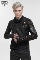 Devil Fashion Men Gothic Punk Pullover Pins Asymmetrical Long Sleeve T-shirt