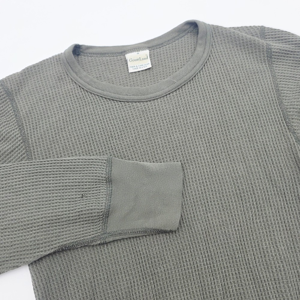 Vintage Great Land Green Waffle Knit Shirt Men’s Medium Made in USA Thermal