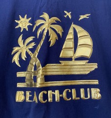 VTG 90s Metallic Gold Foil Beach Club T Shirt 3XL Made in USA Tropical Vacation