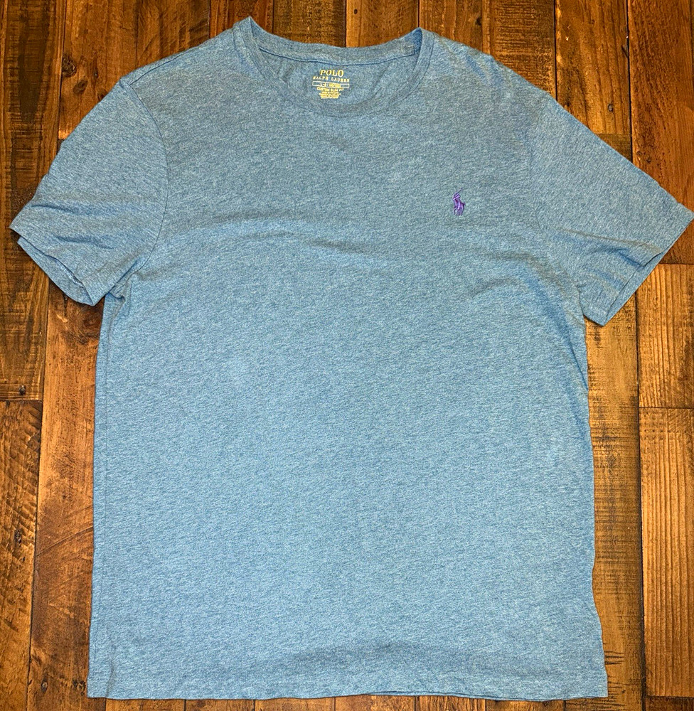 Polo Ralph Lauren Custom Slim Fit Men’s L Blue Crew Neck Cotton Polo Pony Tee