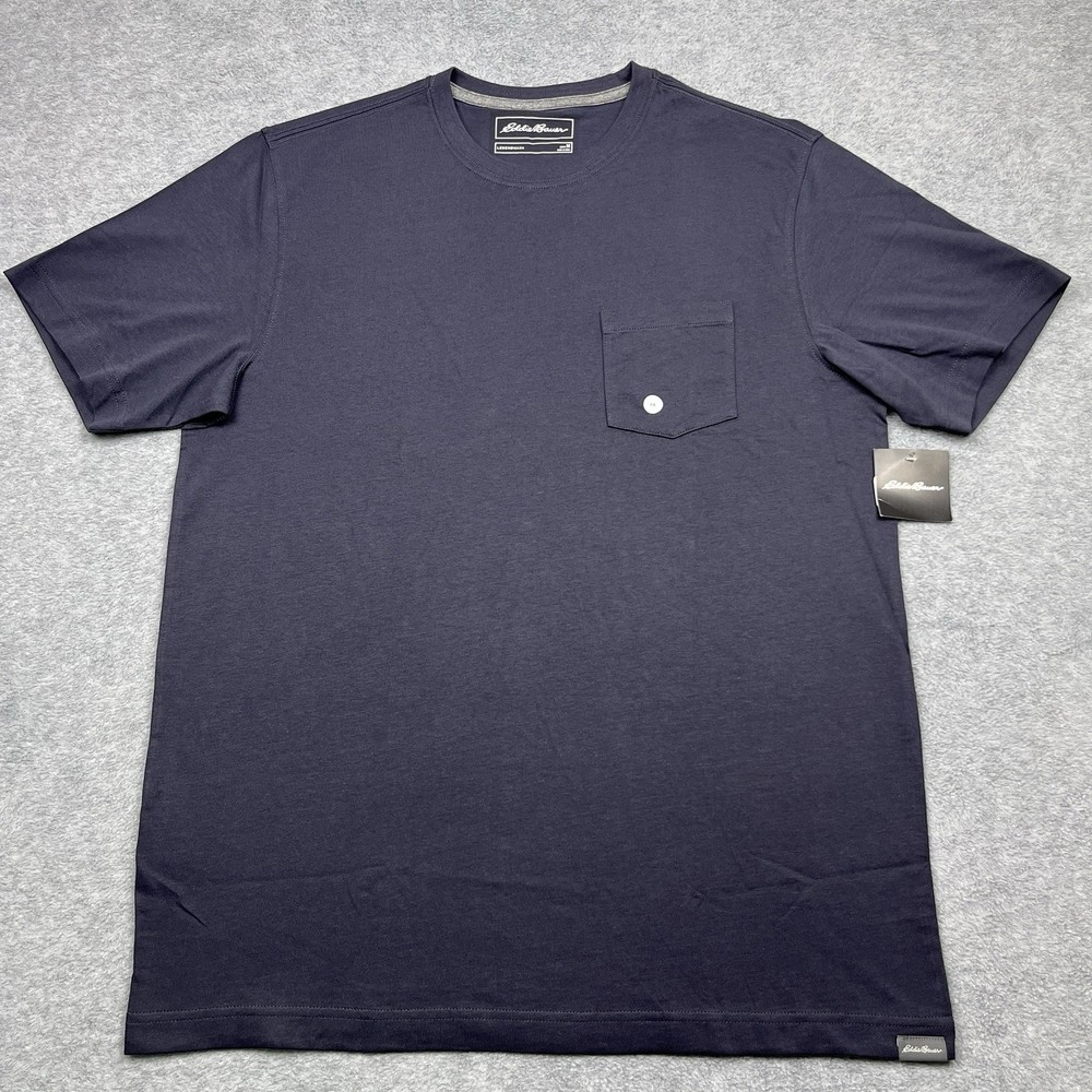 NWT Eddie Bauer Men’s Medium T-Shirt Pocket Midnight Navy Crewneck Short Sleeve