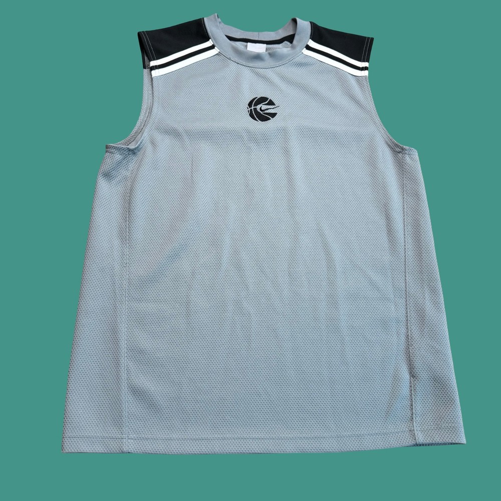 Nike Basketball Jersey Small Mens Gray Black Mesh Sleeveless Athletic Tank Top