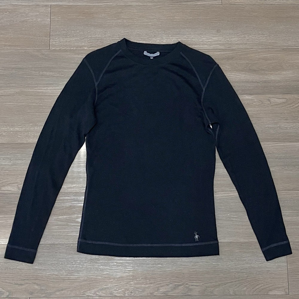 Smartwool Mens Baselayer Merino Wool Black Long-Sleeve Crewneck Shirt M