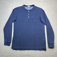 Peter Millar Henley Shirt Men Medium Blue Cotton Long Sleeve Pocket Casual