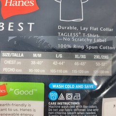 Hanes Best Tagless T-Shirt Lay-Flat Collar Tagless Cotton White 6 Count Size XL
