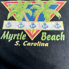 VTG Retro T-Shirt Black Sh Sl Preppy Logo MYRTLE BEACH S. Carolina Palm Tree LG