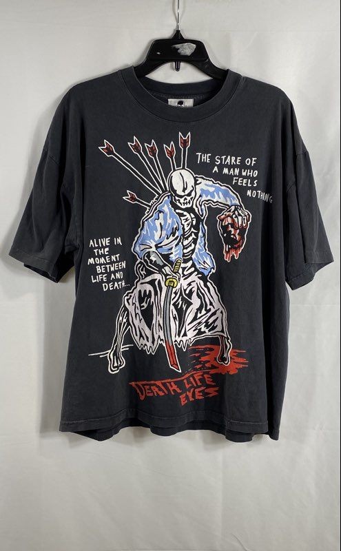 Warren Lotas Skeleton Samurai T-Shirt Death Life Eyes Distressed Graphic Sz L