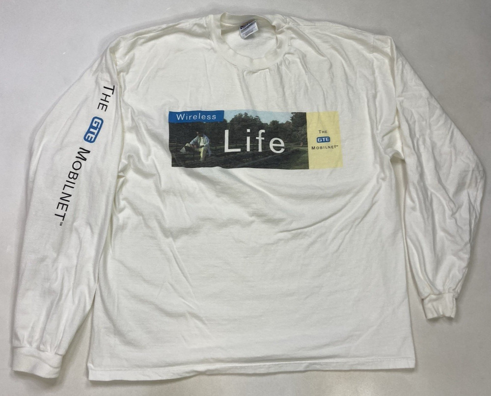 VINTAGE GTE Wireless Promo Graphic T-shirt Men XL White Long Sleeve 90s