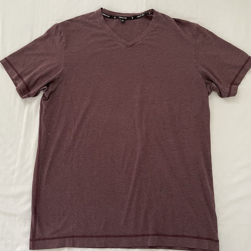 Public Rec Go-To Tee V-Neck XL Maroon Heather Pima Cotton Tencel Stretch