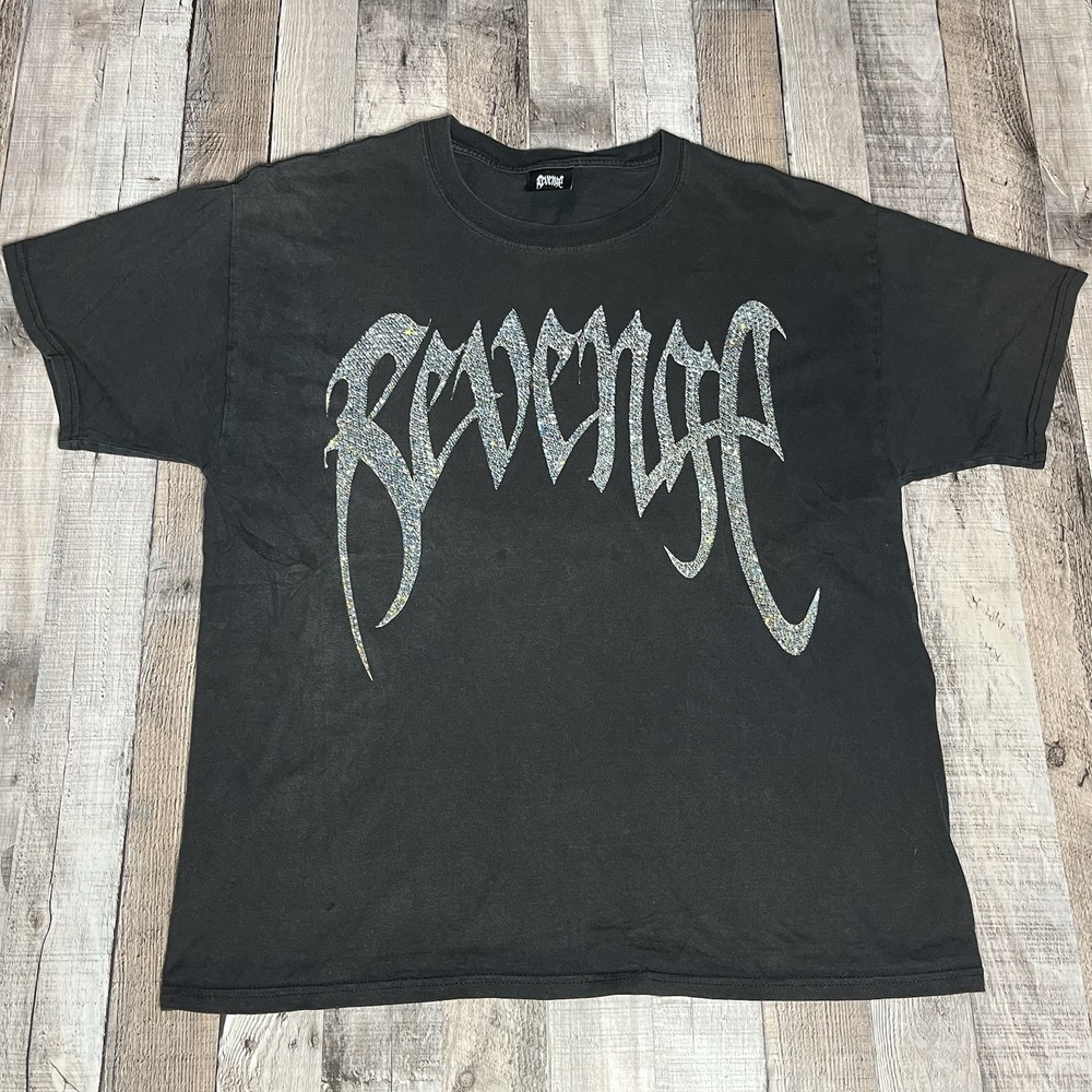 Revenge Shirt Adult Large Black Bejeweled Rhinestone Graphic Diamond Streetwear