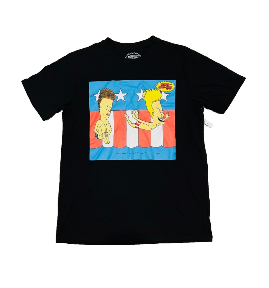 NEW Men’s BEAVIS & BUTTHEAD Merica Patriotic Short Sleeve T-Shirt Size 2XL 50/52
