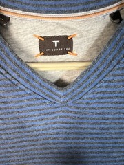 Left Coast Tee Men’s Medium Blue Striped Cotton Long Sleeve V Neck