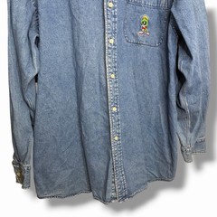 Vintage 1990s Warner Bros Studios Marvin The Martian Denim Button Shirt Size XL