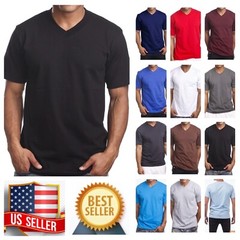 Men’s HEAVY WEIGHT V-Neck T-Shirt Plain Tee BIG & Tall Comfy Camouflage Hipster