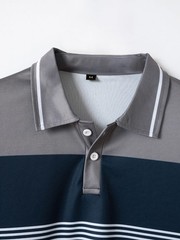 Mens Fashion Polo Shirts Casual Contrast Color Short Sleeve T Shirt Striped G…