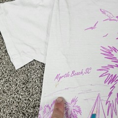 Vintage Myrtle Beach Shirt Mens Large White AOP 90s Single Stitch Palm Boat Art