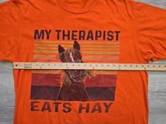 My Therapist Eats Hay Horse Graphic T-Shirt XL Orange Funny Equestrian 100% Cott