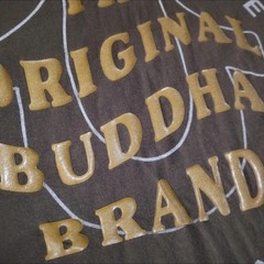 True Religion T Shirt Mens L Khaki Brown Wavy Buddha Logo Gold Graphic Print S/S