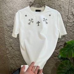 New Fashion Men Trend Cross Drills Rhinestone Diamond Streetwear Luxury T-Shirt