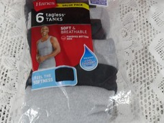 NIP MEN’S HANES VALUE PACK 6 TAGLESS TANKS SZ 2XL GRAY AND BLACK SOFT/BREATHABLE