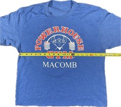 Vintage Powerhouse Gym Cropped T-Shirt Macomb Blue Athletic Weight Lifting