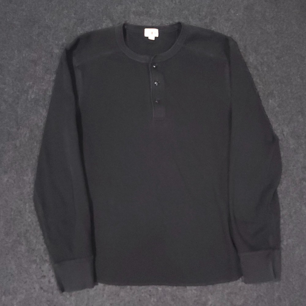 J Crew Oarsman Henley Shirt Mens Large Black Thermal Pullover Long Sleeve Cotton