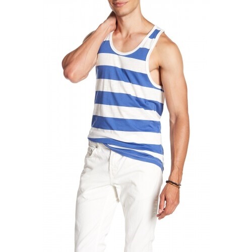 Slate & Stone 150949 Men’s Stripe Printed Tank Scoop Neck Shirt Blue White Sz XL