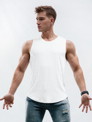 Men’s Sleeveless T-Shirt Gym Muscle Tank Top Solid Blank Workout Summer Gym