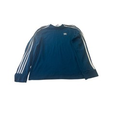 Adidas Originals Mens 3-Stripes Long Sleeve T-Shirt Blue Trefoil Logo Small