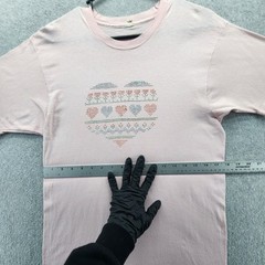 Vintage Fruit Of The Loom Shirt Mens Large Pink Rhinestone Heart Graphic Tee 80s