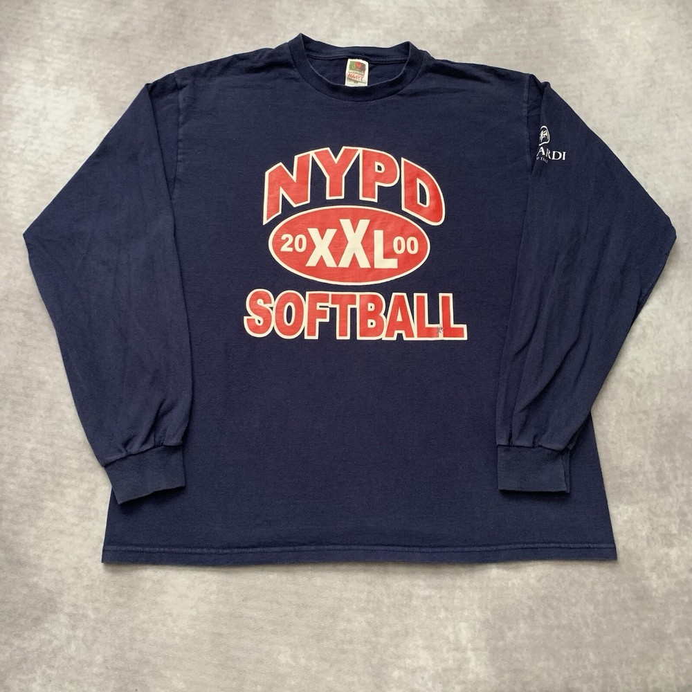 Vintage 90s NYPD Softball Shirt Size XL Long Sleeve New York Police Bacardi NYC