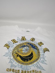 Prague Czech Republic City Clockworks Embroidered Vintage White T-Shirt Size L