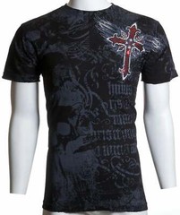 Archaic Affliction Men’s T-Shirt RED FLAG Cross Wings Biker Black S-5XL