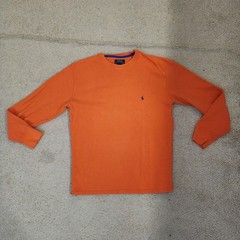 Polo Ralph Lauren Shirt Mens Large Orange Thermal Waffle Knit Long Sleeve Top