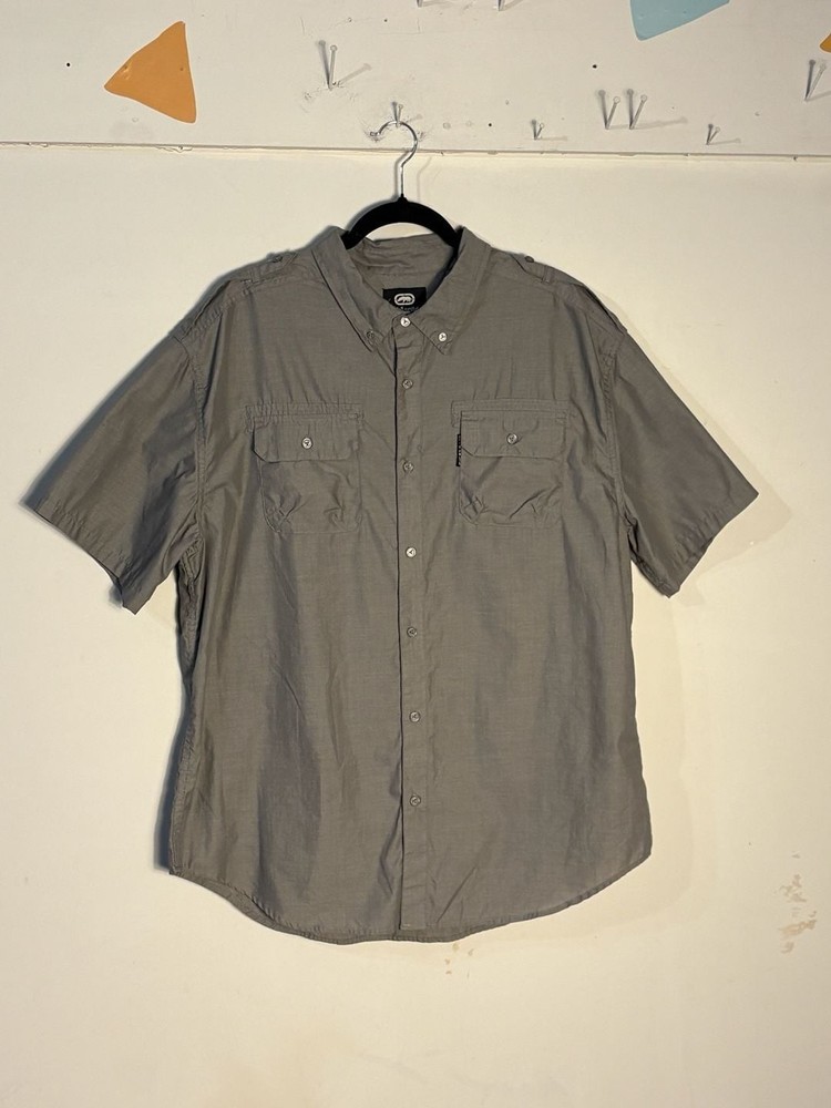009-0118 Ecko Unltd. Men’s Gray Utility Short Sleeve Button Down Shirt Size 2XL