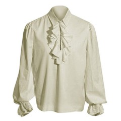 Mens Victorian Medieval Shirt Long Puff Sleeves Ruffle Collar Tops Blouse Basic