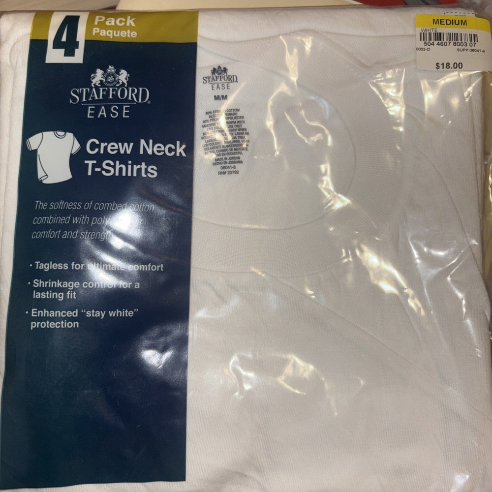 Stafford Ease Tagless Crew Neck T-Shirts 4 Pack Size Medium