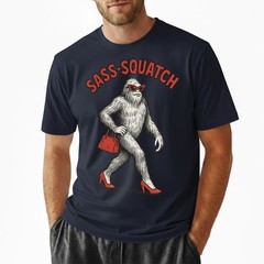 Sass-Squatch Bigfoot In Heels Funny Pun T-Shirt, Retro Novelty Sarcastic Tee