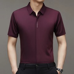 Cooling Ice Silk Men’s Casual Shirt Thin Short Sleeve Business Casual Pure Color
