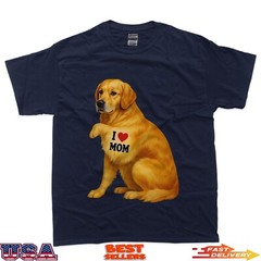 Patriotic I Love Mom Golden Retriever Funny Mama Dog Owner T-Shirt