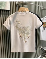 Men’s Mythical Dragon Kirin Embroidery Short Sleeve Casual Summer T-Shirt