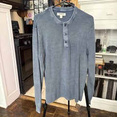 Goodthreads Waffle Knit Henley Long Sleeve Cotton – Blue (Small)