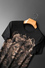 New Fashion Lion Rhinestone Summer Short Sleeve Luxury Men Cotton Trend T-Shirt