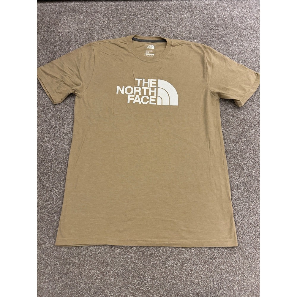 The North Face Graphic T-Shirt Mens Medium Tan Khaki Excellent Half Dome Logo