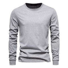 Solid Color Cotton T Shirt Men Casual O-neck Long Sleeved Mens Tshirts