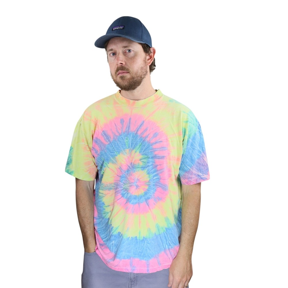 Vtg 90s Tie Dye T Shirt Mens L Rainbow Spiral Hippie Festival Single Stitch Tee