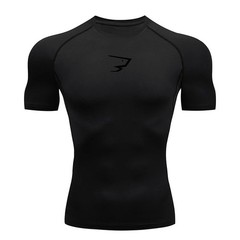 Short-Sleeved Muscle Exercise Fitness Running Elastic Round-Neck Men T-Shirt UK